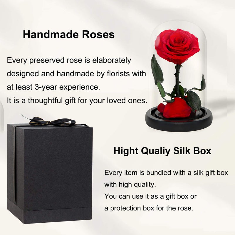 NATROSES Handmade Preserved Roses in Glass Dome, Red Roses, Preserved Flowers Gifts for Women, Mothers Day Flowers - Image 4